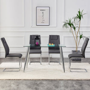 English Elm Modern Pu Leather Upholstered Dining Chairs Set of 8 with Chrome Metal Legs for Kitchen Grey W1151S00425