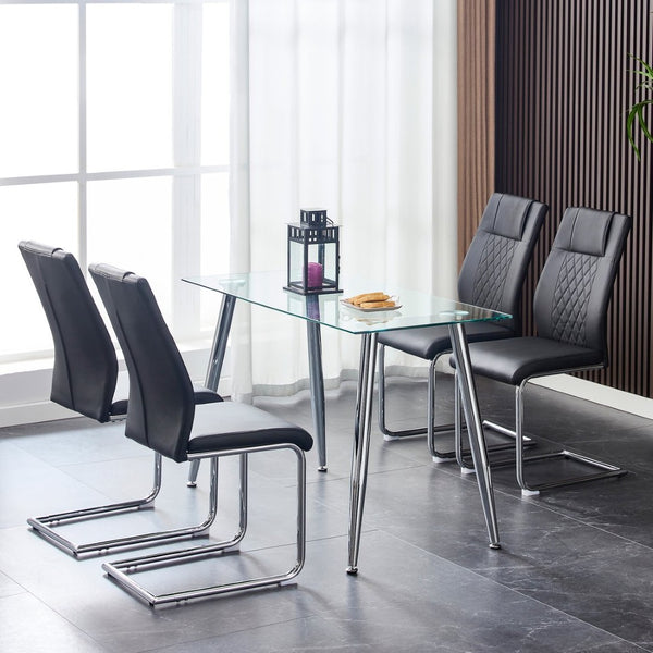 English Elm Modern Faux Leather Dining Side Chairs Set of 4 with Chrome Legs for Kitchen Table Black W115168231