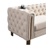 English Elm Chesterfield Modern Tufted Velvet Living Room Sofa, 84.25''W Couch,Cream