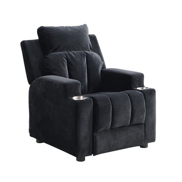 English Elm Kids Velvet Recliner with Headrest Footrest and Cup Holders for Playroom Lounging W31171306