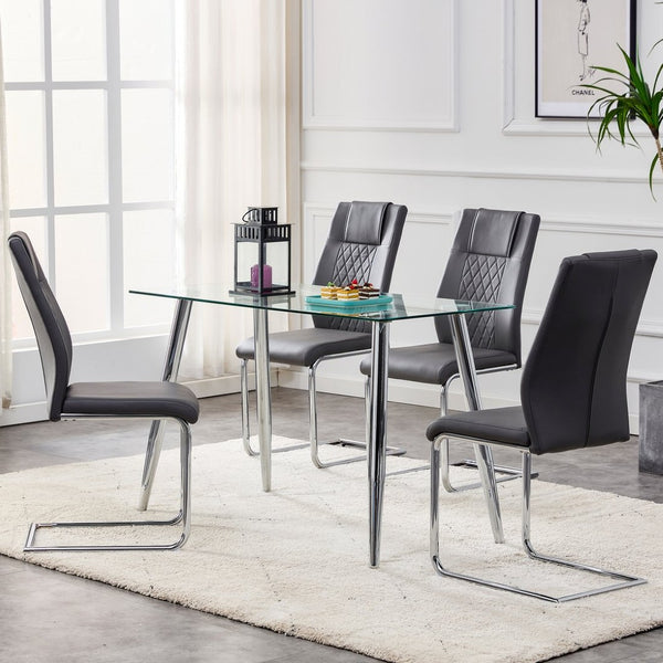English Elm Modern Pu Leather Upholstered Dining Chairs Set of 8 with Chrome Metal Legs for Kitchen Grey W1151S00425