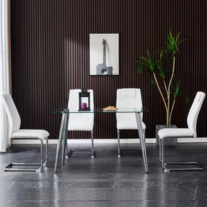 English Elm Modern Padded Dining Chair with Faux Leather Upholstery and Metal Legs — Comfortable, Easy Assembly, Floor-Protecting Feet, Set of 4 White W115168230