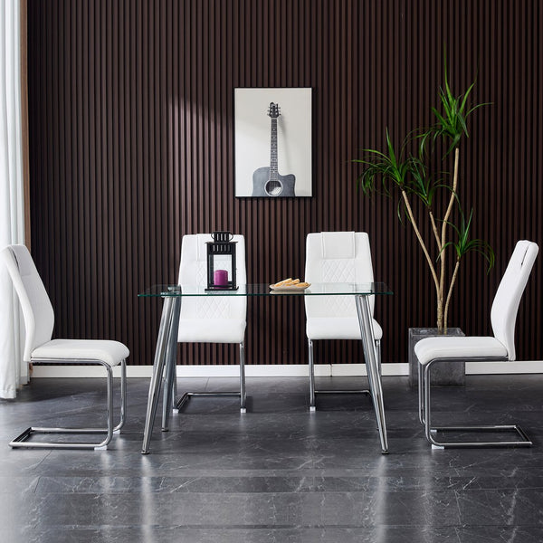 English Elm Modern Padded Dining Chair with Faux Leather Upholstery and Metal Legs — Comfortable, Easy Assembly, Floor-Protecting Feet, Set of 4 White W115168230