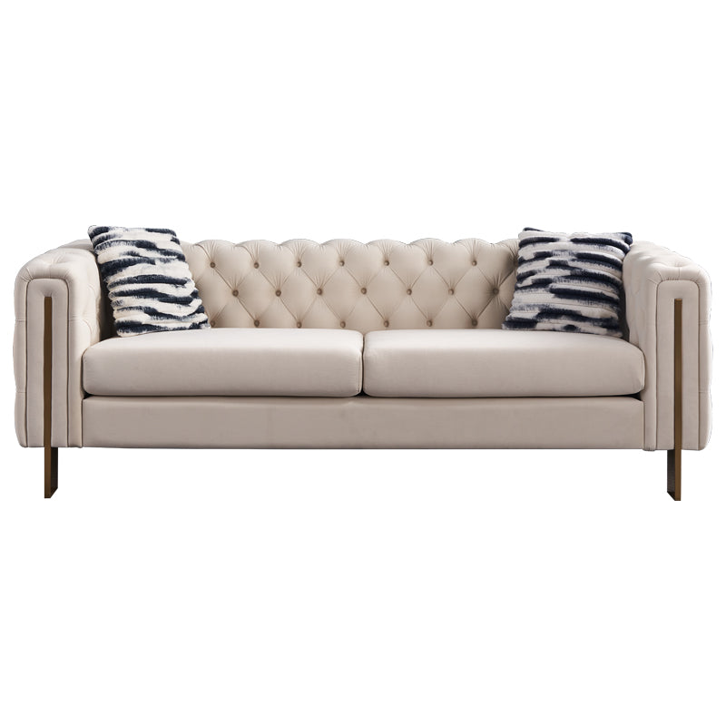 English Elm Chesterfield Tufted Velvet Sofa with Gold Legs, Modern 3-Seater Couch for Living Room, Cream W57964660