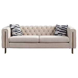 English Elm Chesterfield Tufted Velvet Sofa with Gold Legs, Modern 3-Seater Couch for Living Room, Cream W57964660