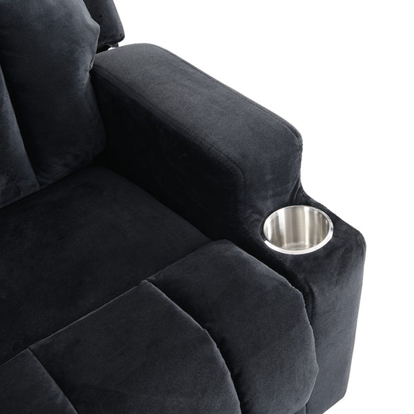 English Elm Kids Velvet Recliner with Headrest Footrest and Cup Holders for Playroom Lounging W31171306