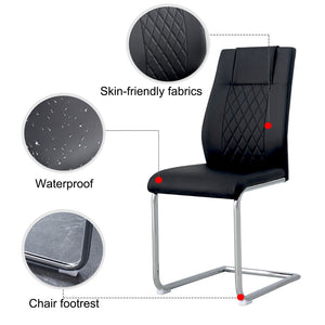 English Elm Modern Pu Leather Upholstered Dining Chairs Set of 8 with Chrome Metal Legs for Kitchen Black W1151S00423