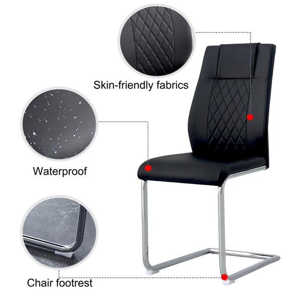 English Elm Modern Pu Leather Upholstered Dining Chairs Set of 8 with Chrome Metal Legs for Kitchen Black W1151S00423