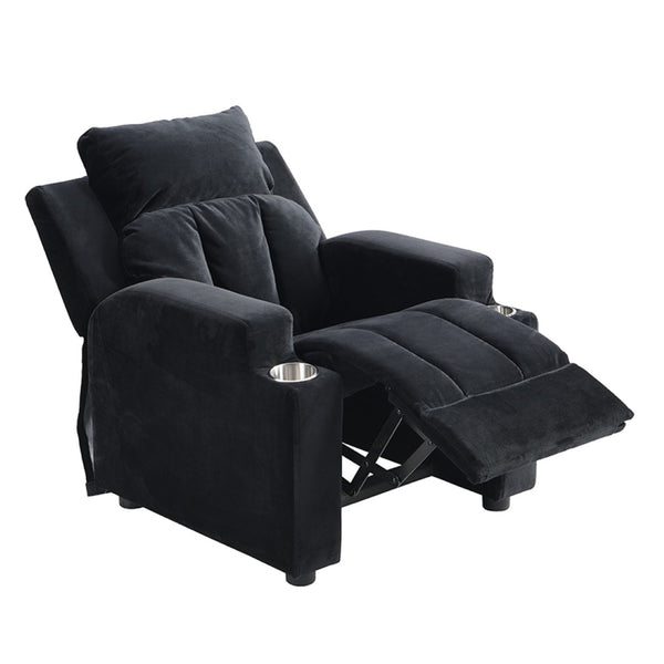 English Elm Kids Velvet Recliner with Headrest Footrest and Cup Holders for Playroom Lounging W31171306