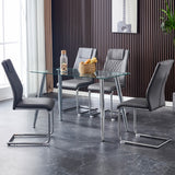 English Elm Modern Dining Chairs With Faux Leather Padded Seat Dining Living Room Chairs Upholstered Chair With Metal Legs Design For Kitchen, Living, Bedroom, Dining Room Side Chairs Set Of 8 (Grey+Pu)C-001