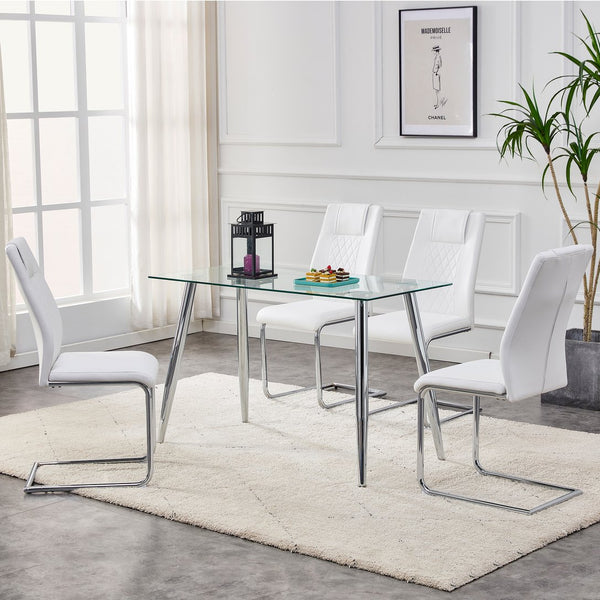 English Elm Modern Padded Dining Chair with Faux Leather Upholstery and Metal Legs — Comfortable, Easy Assembly, Floor-Protecting Feet, Set of 4 White W115168230