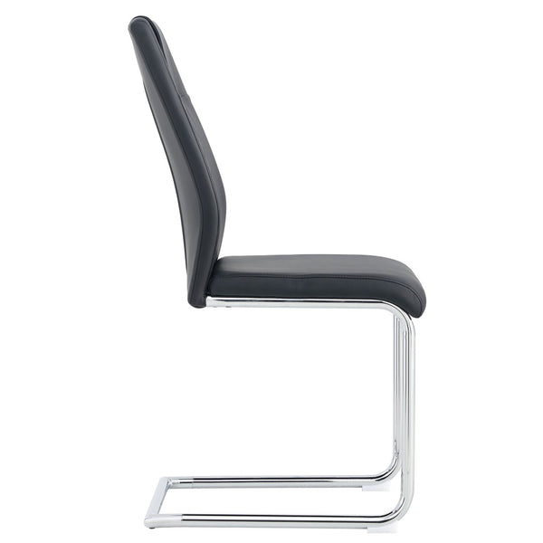 English Elm Modern Pu Leather Upholstered Dining Chairs Set of 8 with Chrome Metal Legs for Kitchen Black W1151S00423