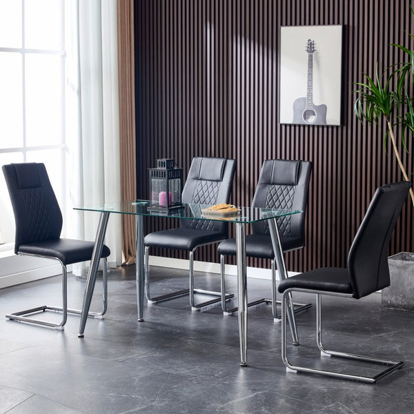 English Elm Modern Faux Leather Dining Side Chairs Set of 4 with Chrome Legs for Kitchen Table Black W115168231