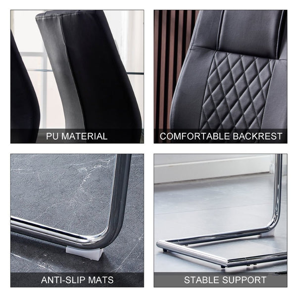 English Elm Modern Faux Leather Dining Side Chairs Set of 4 with Chrome Legs for Kitchen Table Black W115168231