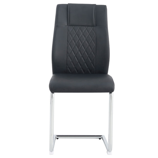 English Elm Modern Pu Leather Upholstered Dining Chairs Set of 8 with Chrome Metal Legs for Kitchen Black W1151S00423