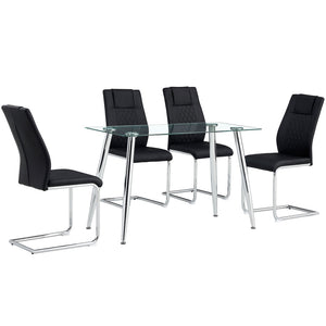 English Elm Modern Pu Leather Upholstered Dining Chairs Set of 8 with Chrome Metal Legs for Kitchen Black W1151S00423