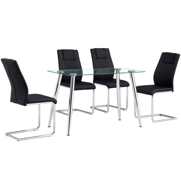English Elm Modern Pu Leather Upholstered Dining Chairs Set of 8 with Chrome Metal Legs for Kitchen Black W1151S00423