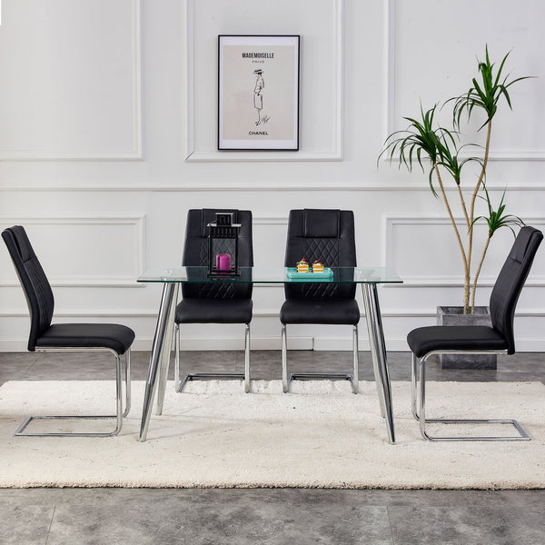 English Elm Modern Padded Dining Chair with Faux Leather Upholstery and Metal Legs — Comfortable, Easy Assembly, Floor-Protecting Feet, Set of 4 Black W115168231