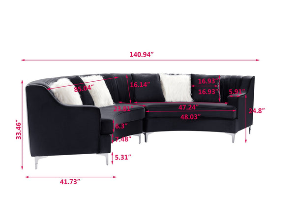 English Elm Black Velvet Curved Loveseat with Foam Cushions and Metal Legs for Modern Living Rooms W308S00075