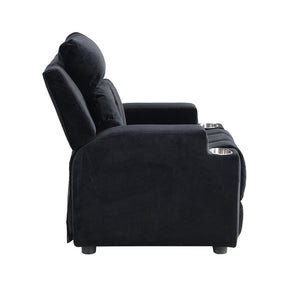 English Elm Kids Velvet Recliner with Headrest Footrest and Cup Holders for Playroom Lounging W31171306