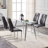 English Elm Modern Dining Chairs With Faux Leather Padded Seat Dining Living Room Chairs Upholstered Chair With Metal Legs Design For Kitchen, Living, Bedroom, Dining Room Side Chairs Set Of 8 (Grey+Pu)C-001