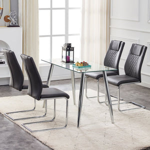 English Elm Modern Pu Leather Upholstered Dining Chairs Set of 8 with Chrome Metal Legs for Kitchen Grey W1151S00425