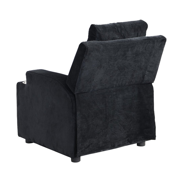 English Elm Kids Velvet Recliner with Headrest Footrest and Cup Holders for Playroom Lounging W31171306