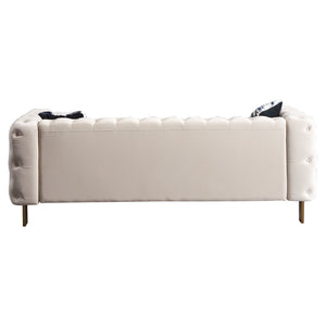 English Elm Chesterfield Tufted Velvet Sofa with Gold Legs, Modern 3-Seater Couch for Living Room, Cream W57964660
