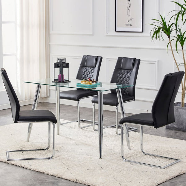 English Elm Modern Faux Leather Dining Side Chairs Set of 4 with Chrome Legs for Kitchen Table Black W115168231