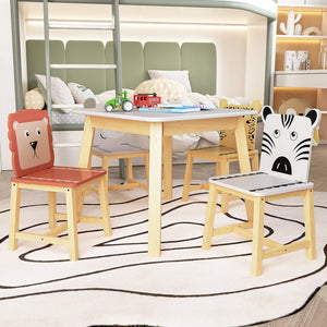 English Elm 5 Kids Wood Table and Chair Set, Solid White 5-Piece Kids Furniture, Cartoon Back Chairs, Sturdy W80860280