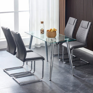 English Elm Modern Pu Leather Upholstered Dining Chairs Set of 8 with Chrome Metal Legs for Kitchen Grey W1151S00425