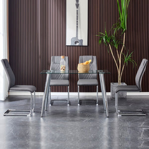 English Elm Modern Pu Leather Upholstered Dining Chairs Set of 8 with Chrome Metal Legs for Kitchen Grey W1151S00425