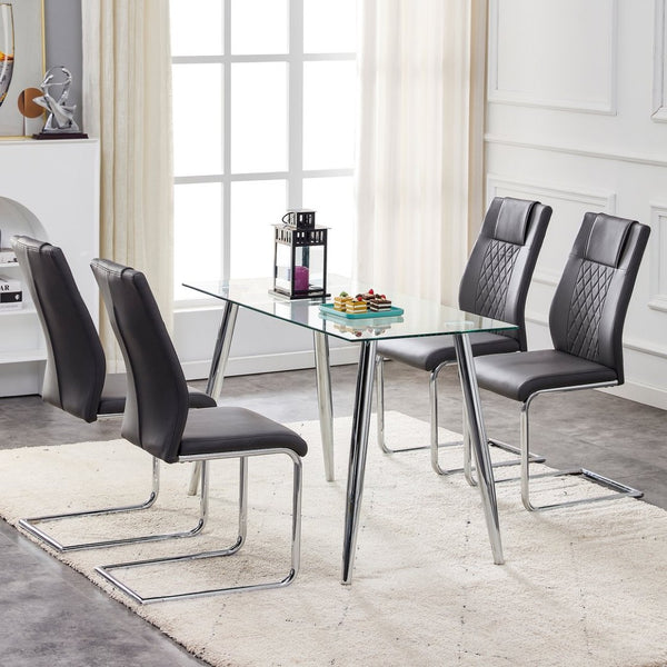 English Elm Modern Faux Leather Dining Side Chairs Set of 4 with Chrome Legs for Kitchen Table Black W115168231