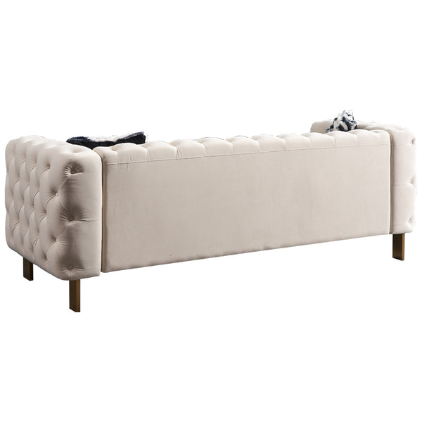English Elm Chesterfield Tufted Velvet Sofa with Gold Legs, Modern 3-Seater Couch for Living Room, Cream W57964660