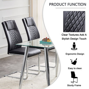 English Elm Modern Pu Leather Upholstered Dining Chairs Set of 8 with Chrome Metal Legs for Kitchen Black W1151S00423