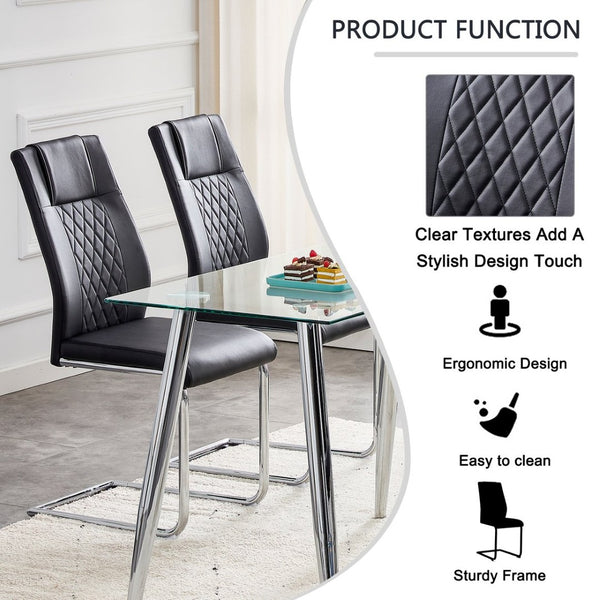 English Elm Modern Pu Leather Upholstered Dining Chairs Set of 8 with Chrome Metal Legs for Kitchen Black W1151S00423