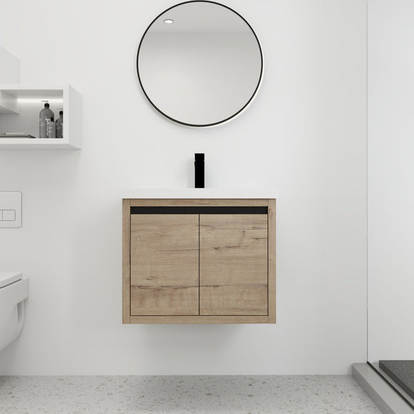 English Elm Bathroom Cabinet Floating Vanity with Resin Sink, Wall-Mounted Storage, Soft-Close Doors, Durable Finish Imitative Oak W99969684