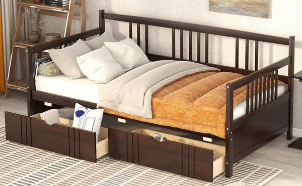 English Elm Twin Pine Wood Daybed with Storage Drawers for Guest or Kids Room Decor WF295029AAP