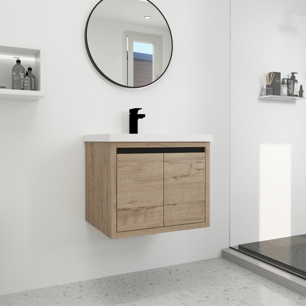 English Elm Bathroom Cabinet Floating Vanity with Resin Sink, Wall-Mounted Storage, Soft-Close Doors, Durable Finish Imitative Oak W99969684
