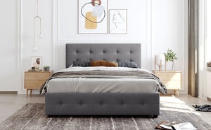 English Elm Upholstered Queen Storage Bed Tufted Linen Headboard Four Drawers No Box Spring LP100114AAN