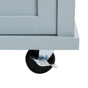 English Elm Kitchen Cart with Drop-Leaf Rubberwood Countertop, Rolling Island with Cabinet, Drawers & Racks for Dining Room - Stylish Durable Storage Solution Blue WF298028AAN