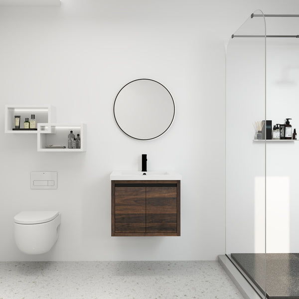English Elm Bathroom Cabinet Floating Vanity with Resin Sink, Wall-Mounted Storage, Soft-Close Doors, Durable Finish California Walnut W99969683