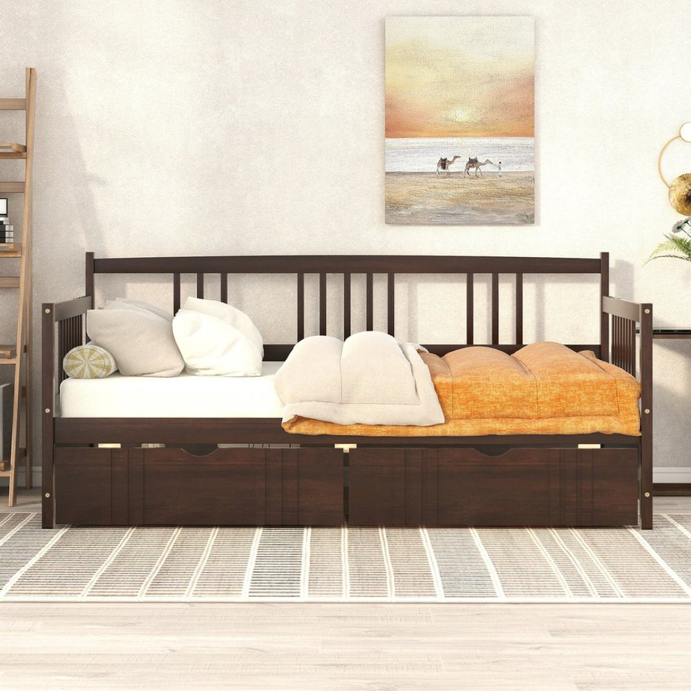 English Elm Twin Pine Wood Daybed with Storage Drawers for Guest or Kids Room Decor WF295029AAP