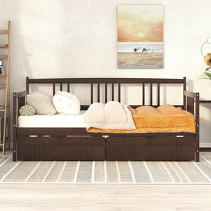 English Elm Twin Pine Wood Daybed with Storage Drawers for Guest or Kids Room Decor WF295029AAP