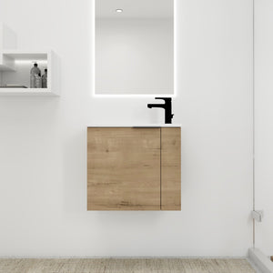 English Elm Bathroom Vanity Ceramic Sink 22" Floating Wall-Mount Vanity with Matte Black Handle and Soft Close Door Imitative Oak W99968770