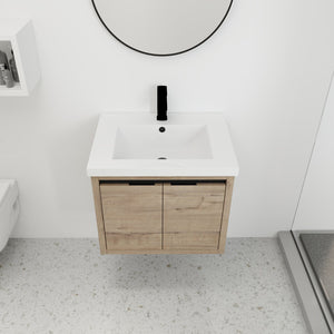 English Elm Bathroom Cabinet Floating Vanity with Resin Sink, Wall-Mounted Storage, Soft-Close Doors, Durable Finish Imitative Oak W99969684
