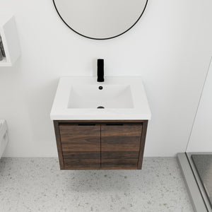 English Elm Bathroom Cabinet Floating Vanity with Resin Sink, Wall-Mounted Storage, Soft-Close Doors, Durable Finish California Walnut W99969683