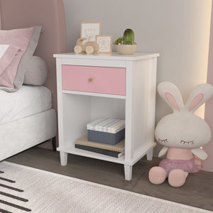 English Elm 26.77''H Modern Wooden Nightstand with Drawer and Open Shelf, Sturdy MDF Build, Tip-Restraint Included Pink 26 L x 19 W x 6.2 H W80859135