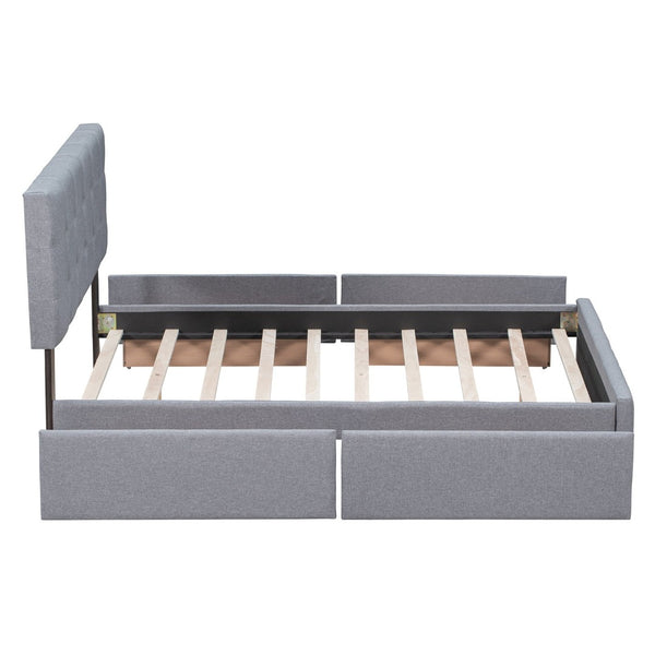 English Elm Upholstered Queen Storage Bed Tufted Linen Headboard Four Drawers No Box Spring LP100114AAN