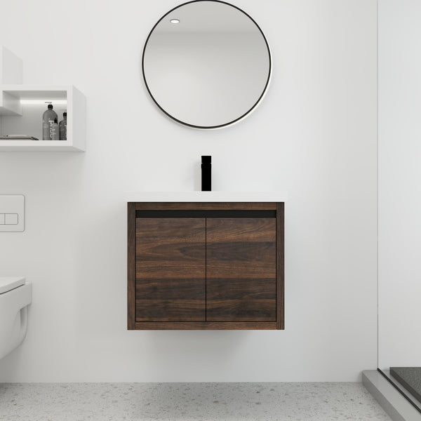 English Elm Bathroom Cabinet Floating Vanity with Resin Sink, Wall-Mounted Storage, Soft-Close Doors, Durable Finish California Walnut W99969683